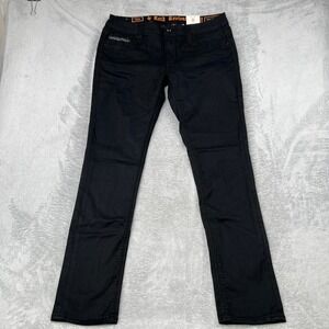 Rock Revival Betty Easy Skinny Black Jeans 32x32 Sequin Fleur-de-Lis Buckle